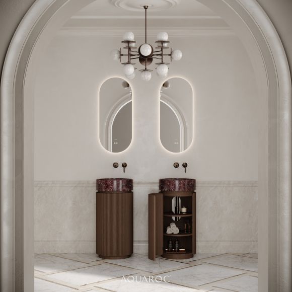 Rotunda Fluted Vanity Unit 420mm Espresso Oak & Rosso Levanto Top